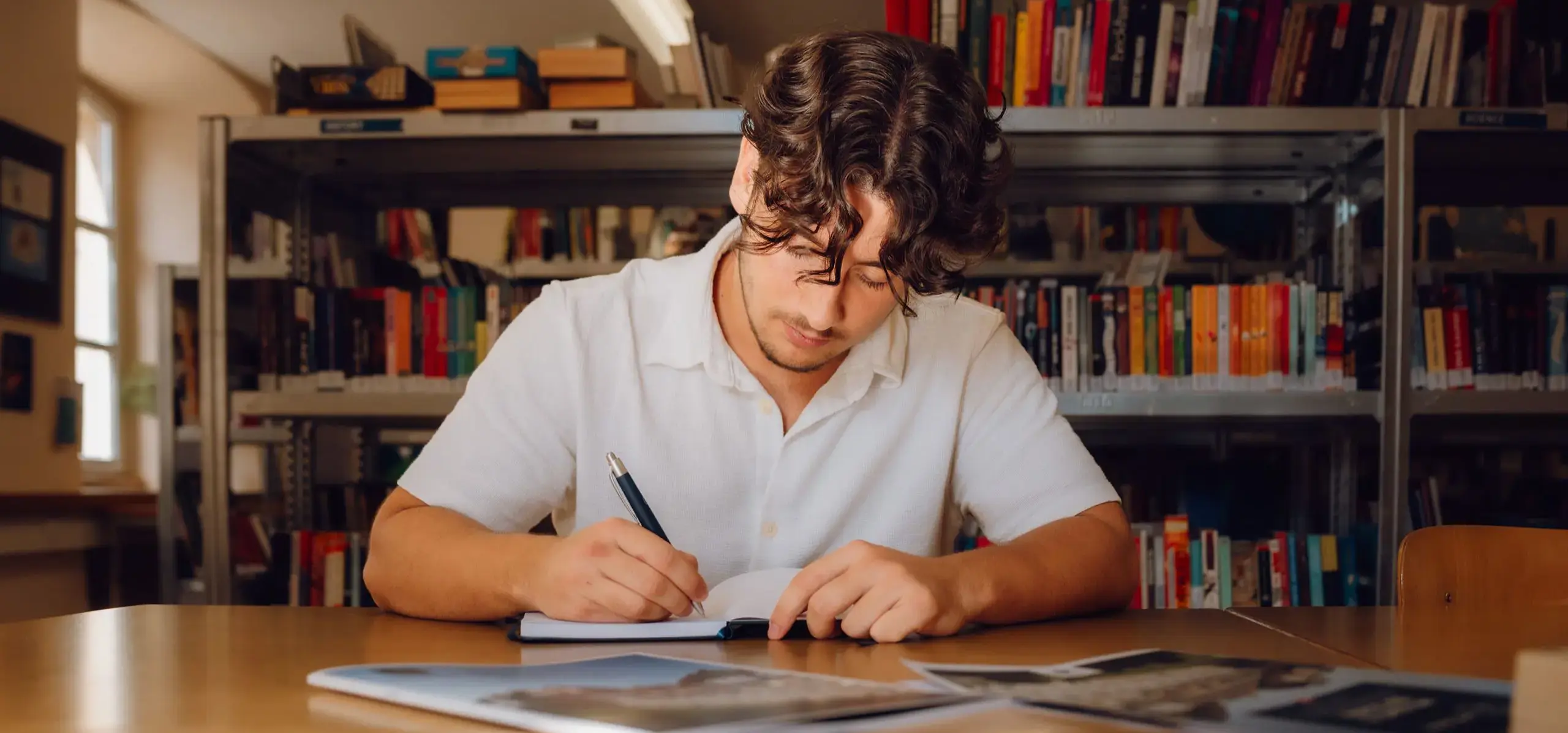 Student writing on a notebook 