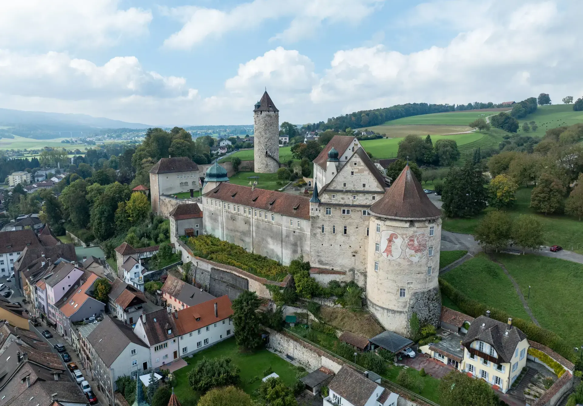 Aerial view of the town and castle