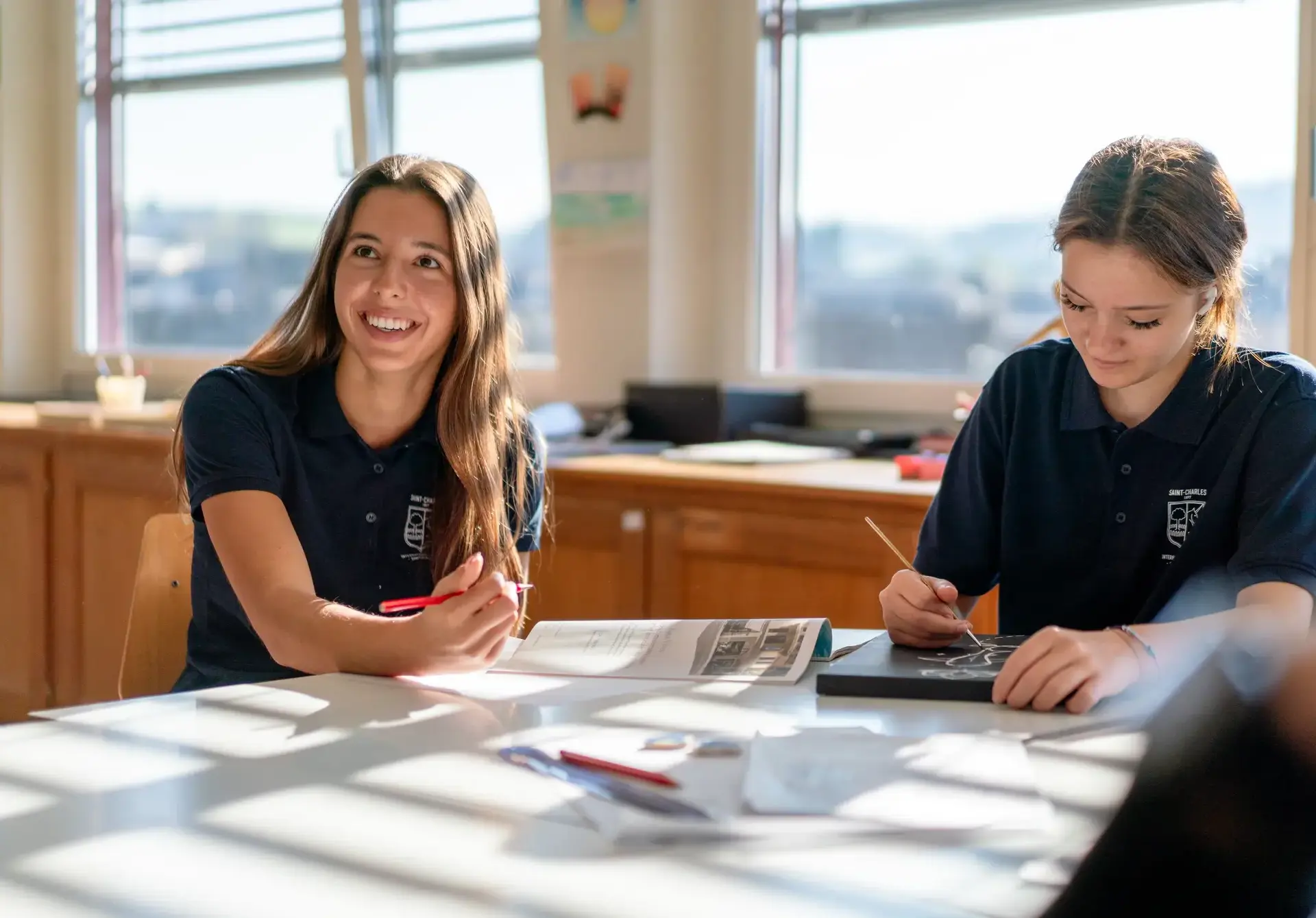 Students doing course work in the classroom