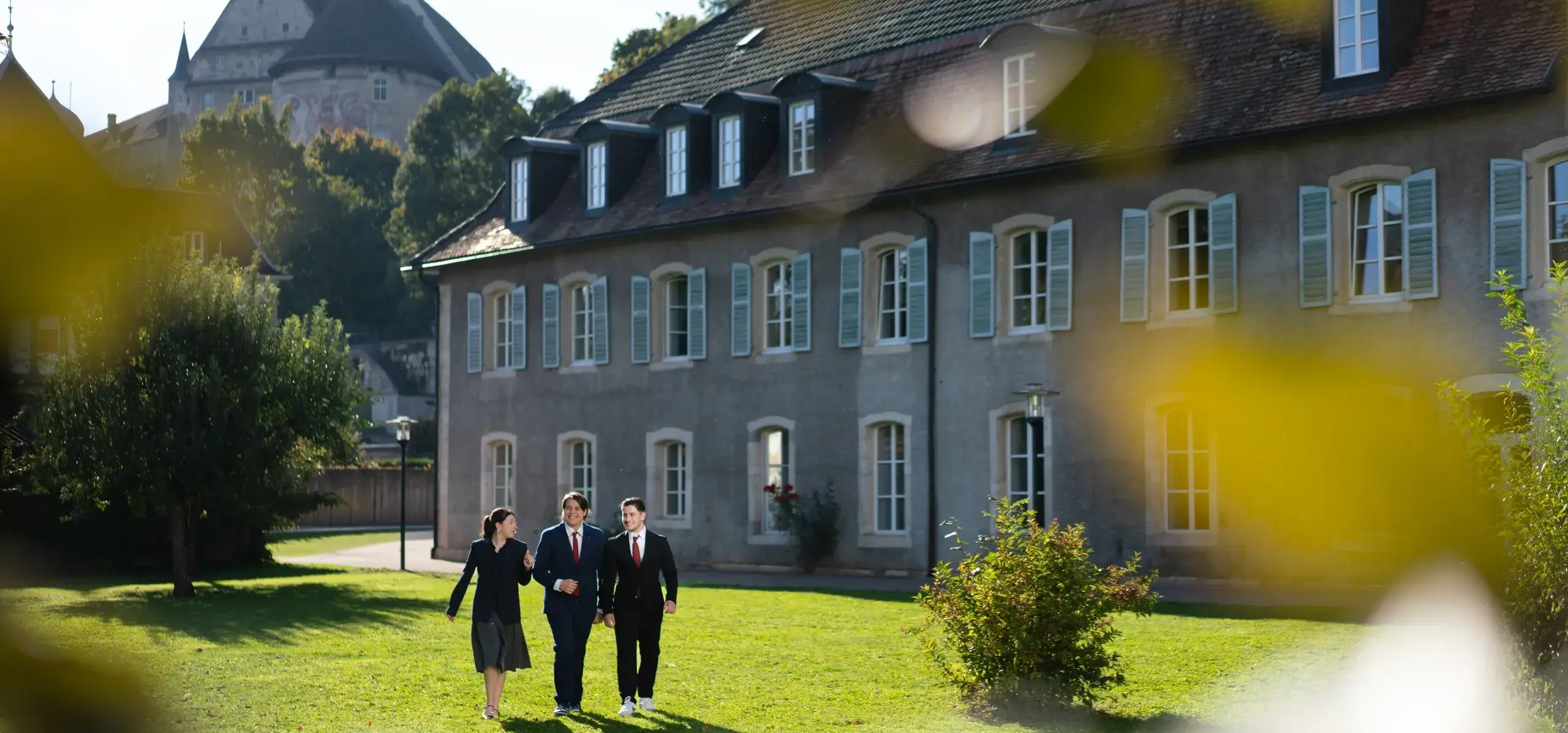 students walking across campus